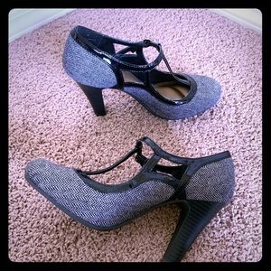 Black and white T-Strap heels